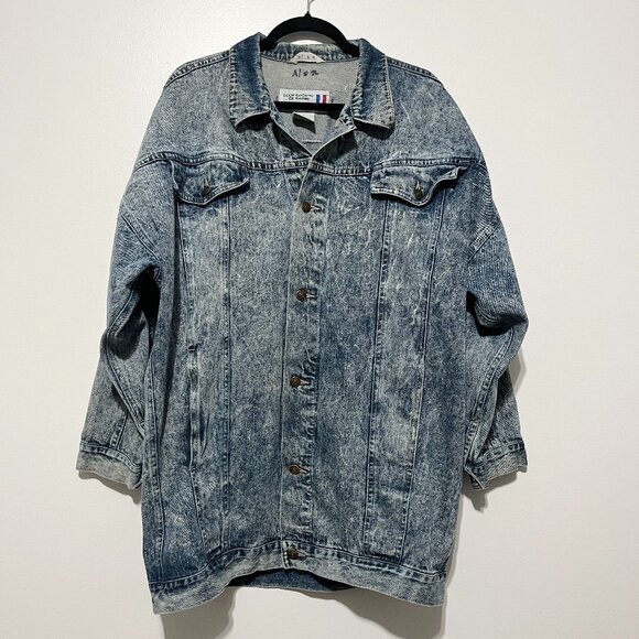 Club Sportif Mens VTG Acid Wash Denim Trucker Jacket L 80s 90s Grunge Oversized - Picture 1 of 12